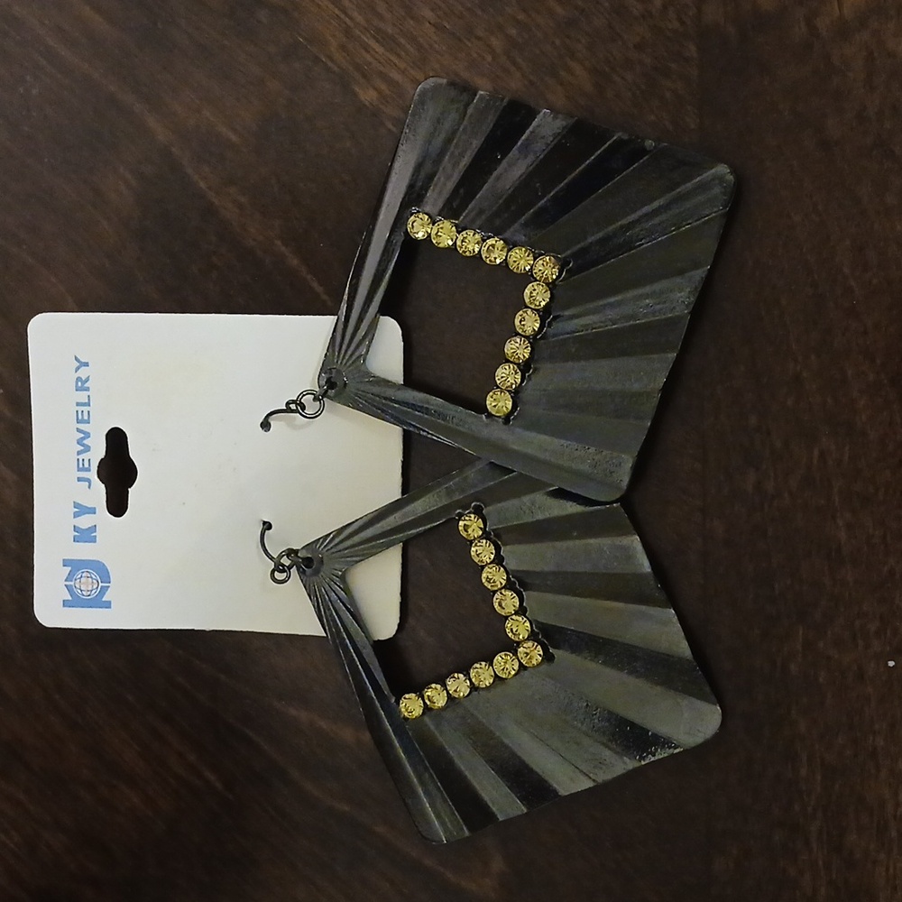 Black Metal And Rhinestone Earrings